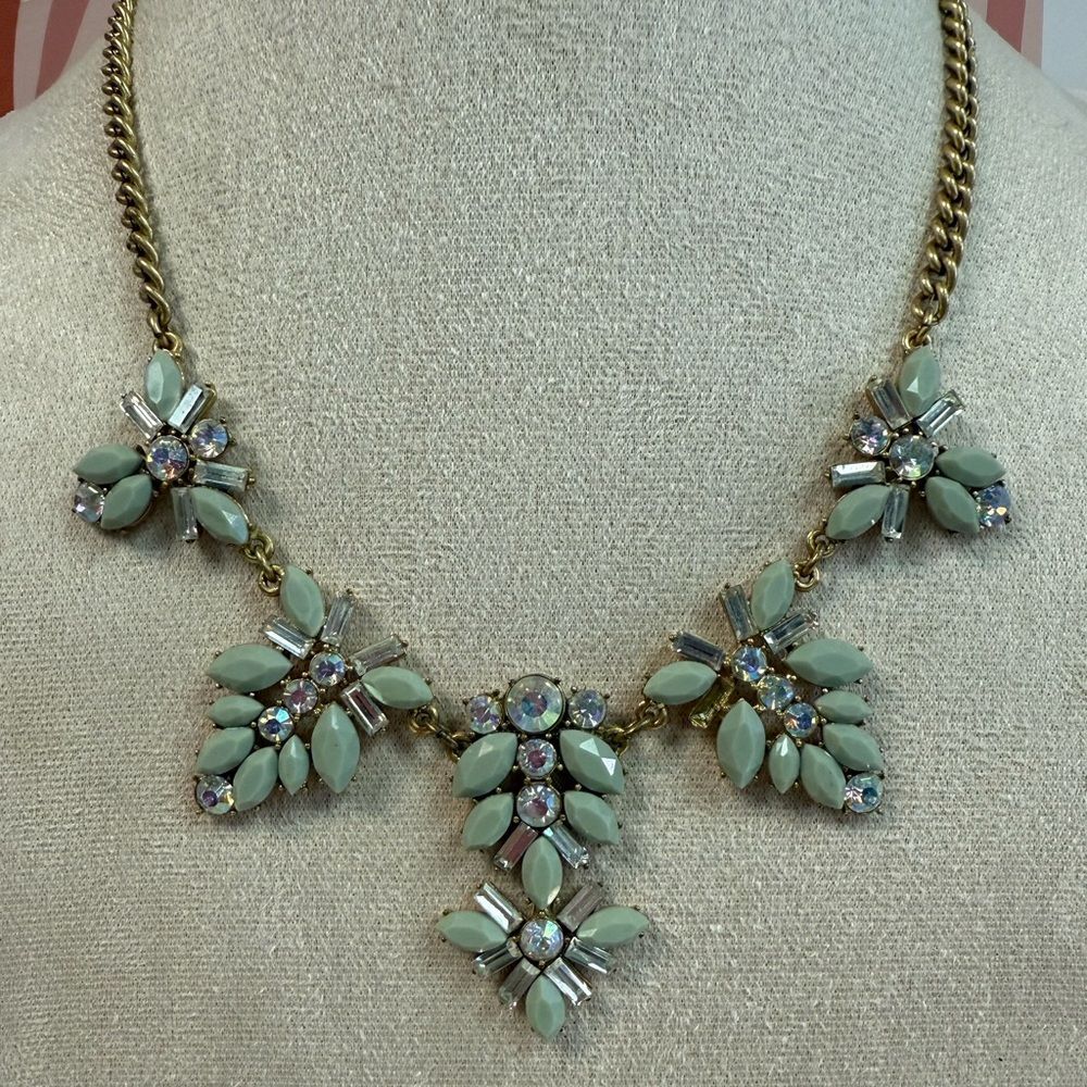 J Crew Gray Green Gold Statement Necklace